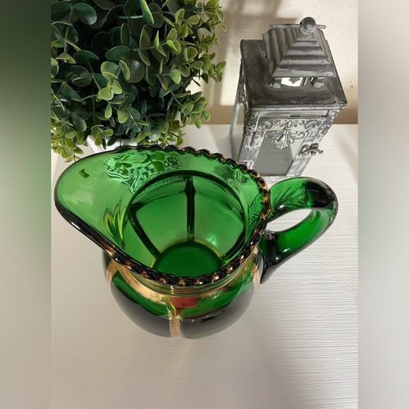 EAPG Riverside Glass Works No. 462 Emerald Green And Gold X-Ray Pattern Pitcher - Picture 4 of 8